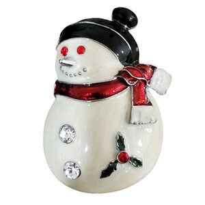 Christmas Snowman with Rhinestone Accents and Mistletoe Brooch